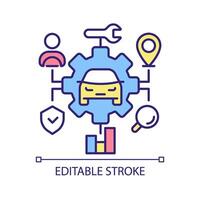Fahrzeug Instandhaltung rgb Farbe Symbol. Diagnose Daten. Effizienz Überwachung. Treiber Verhalten, Geographisches Positionierungs System Verfolgung. isoliert Illustration. einfach gefüllt Linie Zeichnung. editierbar Schlaganfall vektor