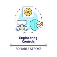 teknik kontroller mång Färg begrepp ikon. personlig skyddande Utrustning. ventilation system. runda form linje illustration. abstrakt aning. grafisk design. lätt till använda sig av presentation, artikel vektor