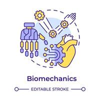 Biomechanik multi Farbe Konzept Symbol. Funktion von biologisch Systeme. medizinisch Maschinenbau. runden gestalten Linie Illustration. abstrakt Idee. Grafik Design. einfach zu verwenden im Präsentation vektor