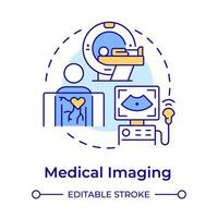 medizinisch Bildgebung multi Farbe Konzept Symbol. nicht angreifend Verfahren. mri Scanner. Gesundheitswesen Dienstleistungen. runden gestalten Linie Illustration. abstrakt Idee. Grafik Design. einfach zu verwenden im Präsentation vektor