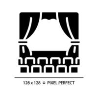 Theater Performance Pixel perfekt schwarz Glyphe Symbol. Theater Schauspielkunst Bühne. künstlerisch Vitrine, Geschichtenerzählen. Oper zeigen. Silhouette Symbol auf Weiß Raum. solide Piktogramm. isoliert Illustration vektor