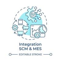 Integration scm und mes Sanft Blau Konzept Symbol. Herstellung Ausführung Systeme. Fabrik Automatisierung. runden gestalten Linie Illustration. abstrakt Idee. Grafik Design. einfach zu verwenden im Infografik, Artikel vektor