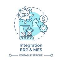 Integration erp und mes Sanft Blau Konzept Symbol. Produktion Prozesse Optimierung. Qualität Kontrolle. runden gestalten Linie Illustration. abstrakt Idee. Grafik Design. einfach zu verwenden im Infografik, Artikel vektor