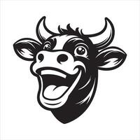 ko logotyp - ett extatisk ko ansikte illustration i svart och vit vektor