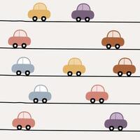 söt barnslig pastell bilar och linje för barnkammare mönster vektor