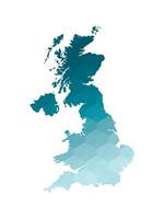 isolerat illustration ikon med förenklad blå silhuett av förenad rike av bra storbritannien och nordlig Irland, Storbritannien Karta. polygonal geometrisk stil. vit bakgrund. vektor