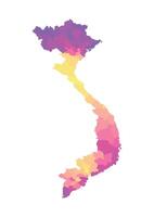 isolerat illustration av förenklad administrativ Karta av vietnam. gränser av de regioner. mång färgad silhuetter. vektor