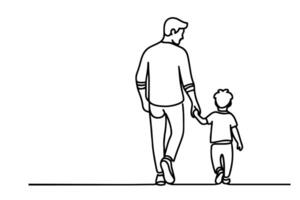 kontinuerlig ett svart linje teckning far och son spelar tillsammans och innehav hjärta form klotter far dag begrepp på vit bakgrund vektor