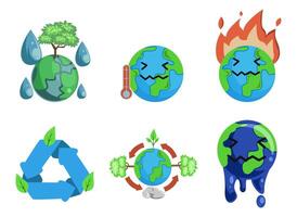 Erde mit Klima ändern, Karikatur Illustration einstellen vektor