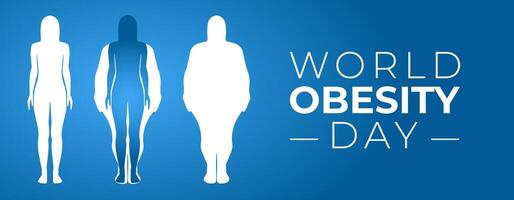 Blau Welt Fettleibigkeit Tag Banner Illustration mit normal und fettleibig Person Silhouette vektor