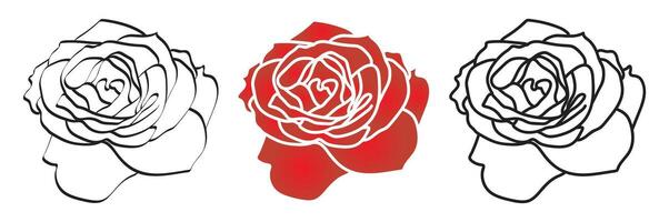 rot Rose und Gliederung Blume Illustration isoliert auf Weiß Hintergrund vektor