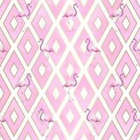 Rosa Flamingo nahtlos Muster mit geometrisch Rhombus Formen und Weiß Hintergrund und Gold Einzelheiten vektor