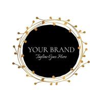 schwarz und Gold elegant Kreis Blatt Logo Design Rahmen vektor