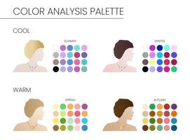 Winter, Sommer, Frühling und Herbst saisonal Farbe Analyse Diagramm mit Frau Illustration vektor