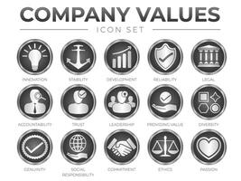 Geschäft 3d Symbol einstellen von Unternehmen Ader Werte. Innovation, Stabilität, Entwicklung, Zuverlässigkeit, legal, Rechenschaftspflicht, Vertrauen, Führung, Bereitstellung Wert, Symbole. vektor