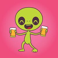 Illustration von ein süß Außerirdischer Bier Liebhaber eben Symbol Konzept vektor