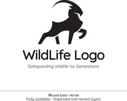 Tierwelt Maskottchen Logo Sammlung Ziege, Hirsch mit enorm Geweih, markhor Silhouette vektor