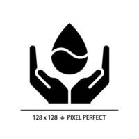 vatten bevarande svart glyf ikon. ansvarig och försiktig användande. naturlig resurs skydd. silhuett symbol på vit Plats. fast piktogram. isolerat illustration. pixel perfekt vektor