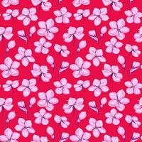 konstnärlig abstrakt vild äng blommig sömlös mönster. hand ritade. färgrik ditsy blommor och knoppar utskrift på en röd bakgrund. mall för mönster, tyg, textilier vektor
