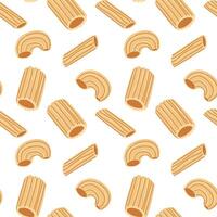 Muster von anders Typen von Pasta. geriffelt Essstäbchen, welche ist Ideal zum kulinarisch thematisch Dekorationen inspiriert durch Italienisch Küche. nahtlos Textur von mehrere Varianten von Italienisch Typen von Mehl Pasta vektor