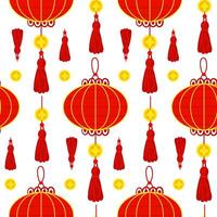 mönster är en kinesisk röd papper lykta med tofsar, påminner av kulturell rikedom och en festlig atmosfär. en festlig festival. oval lyktor med amuletter och cystor. de måne festival. illustration vektor