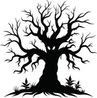 Halloween Baum Silhouette mit unheimlich Gesicht Illustration vektor