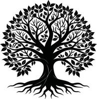 ein schwarz und Weiß Baum Silhouette mit Wurzeln und Blätter vektor