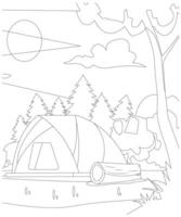 unik camping färg sida för barn och vuxna. camping färg bok sida för barn. vektor
