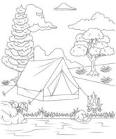 einzigartig und süß Camping Buch Seite zum Kinder. Färbung Seite zum Kinder und Erwachsene. Camping Färbung vektor
