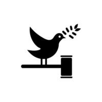 schwarz Silhouette von ein Taube mit ein Olive Zweig, Darstellen Frieden. vektor