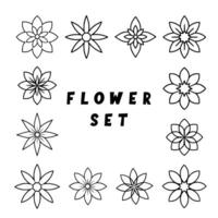 dekorativ Blumen- einstellen mit neun deutlich schwarz und Weiß Blume Entwürfe, jeder mit einzigartig Blütenblätter und Vereinbarungen zum vielfältig Anwendungen vektor