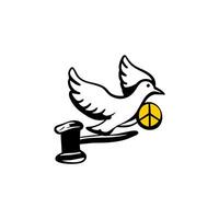 hell Illustration von ein Taube mit ein Olive Ast im Gelb und Schwarz, symbolisieren Frieden. vektor