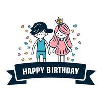 Lycklig födelsedag kort med två barn innehav händer vektor