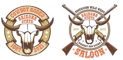 Västra retro logotyp - buffel skalle med korsade gevär vektor