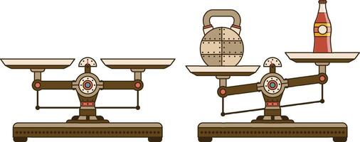 industriell Waage mit Gewichte - - Steampunk Karikatur Stil. Illustration. vektor