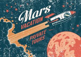 Jahrgang Poster - - Rakete fliegt zu das Planet Mars vektor