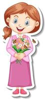 ein Mädchen mit Blumenstrauß-Cartoon-Figur vektor