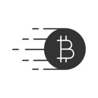 fliegende Bitcoin-Glyphe-Symbol. Silhouette-Symbol. Kryptowährung. negativen Raum. isolierte Vektorgrafik vektor