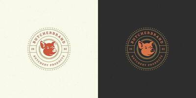 Metzger Geschäft Logo Illustration Schwein Kopf Silhouette gut zum Bauernhof oder Restaurant Abzeichen vektor