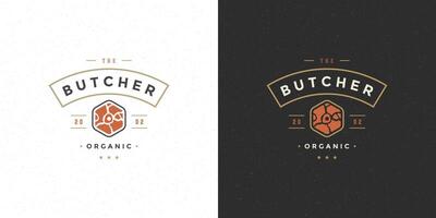 Metzger Geschäft Logo Illustration Fleisch Steak Silhouette gut zum Bauernhof oder Restaurant Abzeichen vektor