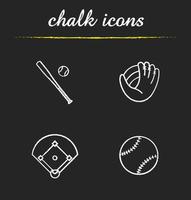 Baseball-Kreide-Icons gesetzt. Schläger und Ball, Handschuh, Feld. Softball-Ausrüstung. isolierte tafel Vektorgrafiken vektor