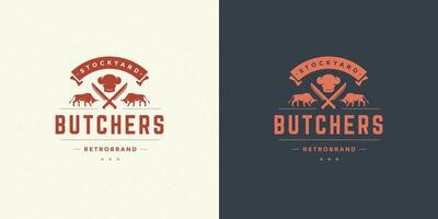 biff hus logotyp illustration tjurar med knivar silhuett Bra för bruka eller restaurang bricka vektor