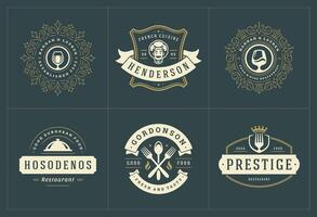restaurang logotyper och märken mallar uppsättning illustration vektor