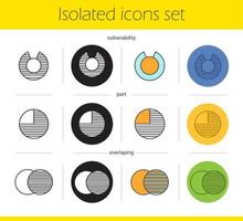 abstrakte Symbole Icons Set. lineare, schwarze und farbige Stile. überlappende, partielle, Schwachstellenkonzepte. isolierte vektorillustrationen vektor