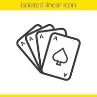 Poker-Ass-Quads lineares Symbol. Casino dünne Linie Abbildung. Spielkarten-Deck-Kontursymbol. Vektor isolierte Umrisszeichnung