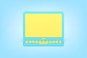 modern minimalistisch Laptop 3d Symbol. Digital Gerät mit Gelb Bildschirm und Blau Gehäuse vektor