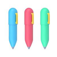 farbig 3d Stifte. Rosa volumetrisch Schreibwaren zum Schreiben und Zeichnung vektor