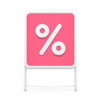 reklam försäljning rabatt rosa smörgås stå styrelse med procent symbol 3d ikon realistisk vektor