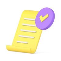 bekräftad godkänd dokumentera böjd papper gul ark text information 3d ikon realistisk vektor