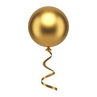 Prämie golden fliegend Ballon Kugel mit Band Aero Design Kreis Blase realistisch 3d Symbol vektor